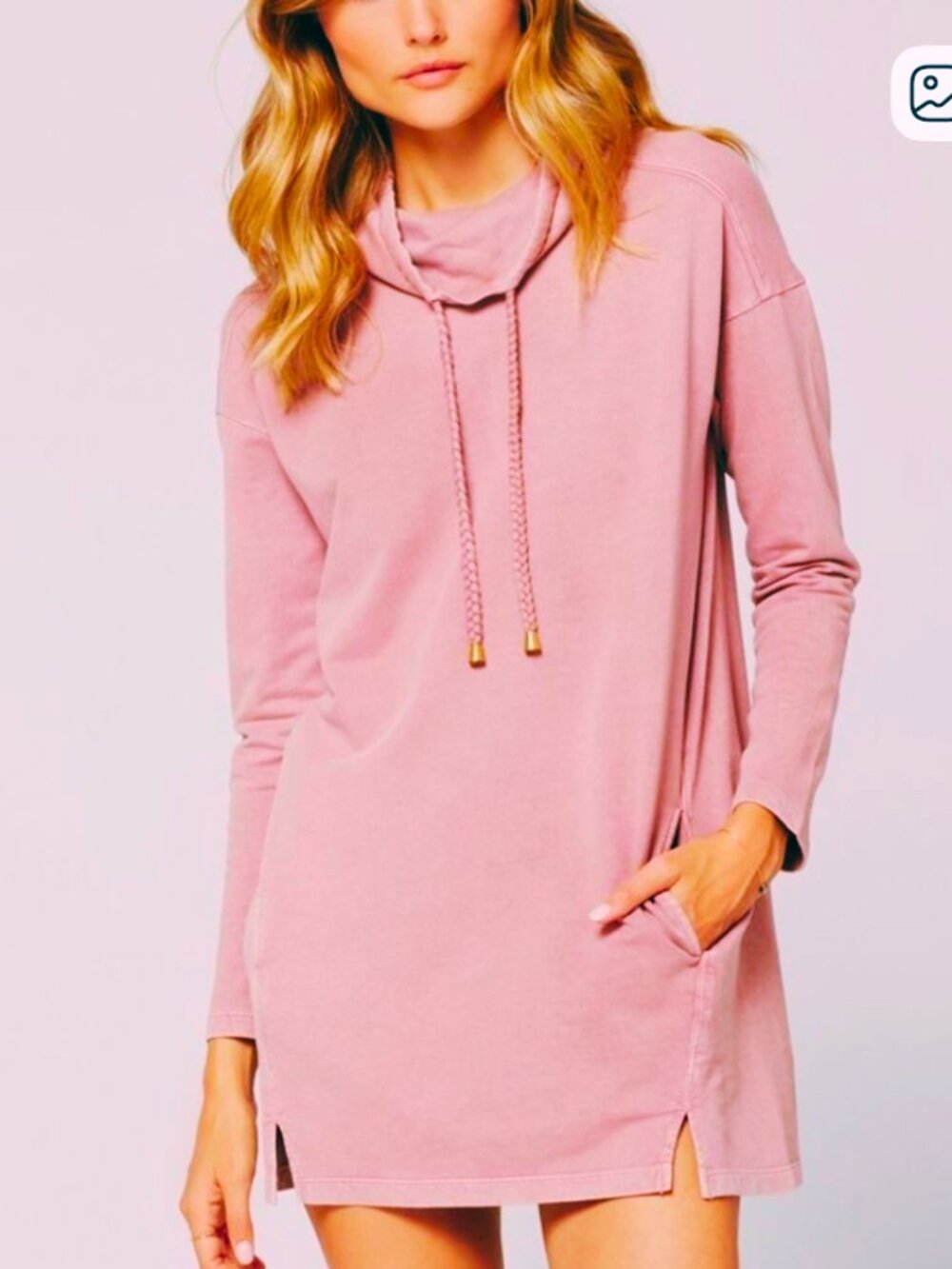NWOT L*Space Daphne Long Sleeve Tunic Dress with Braided Drawstrings & Pockets